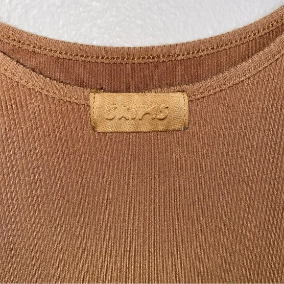 SKIMS Soft Lounge Ribbed Long Slip Dress Maxi Camel Caramel Size Small Stretchy - Picture 5 of 8